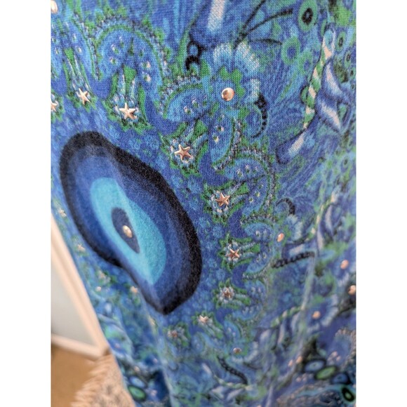 Vtg Authentic Desigual Tunic Mini Womens S Paisley Art Logo Blue Top Boho Hippie - Picture 6 of 12